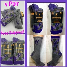 Browning 4 Pair Womens Camo Mid Calf Wool Blend Full Cushion Socks M (6-10) USA!