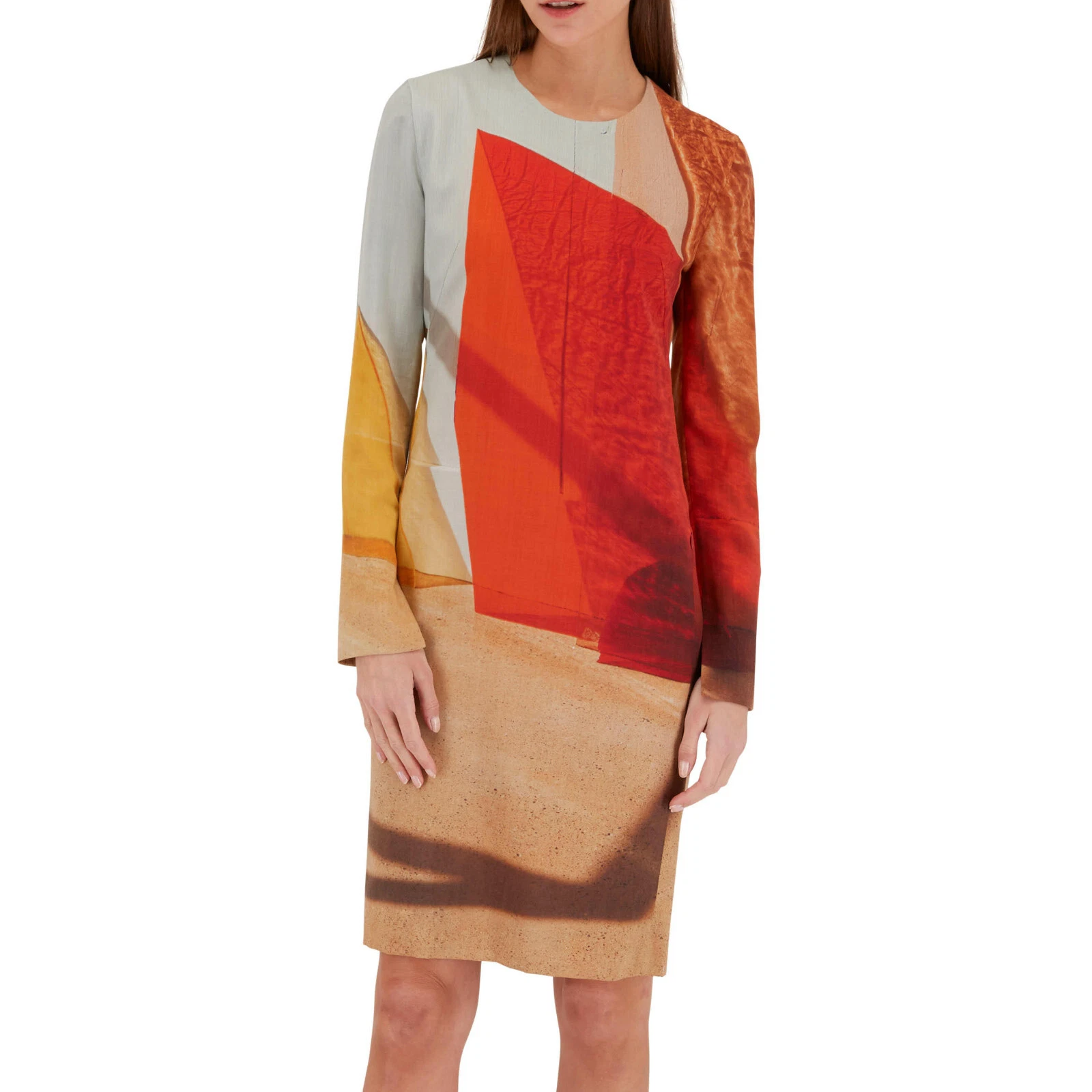 Akris Liquid Light Print Colorblock Wool Sheath Dress Colorful Glass 4