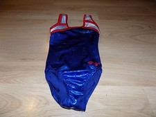 Size CSM Child Small Alpha Factor Foil Gymnastics Leotard Leo Blue Red Silver