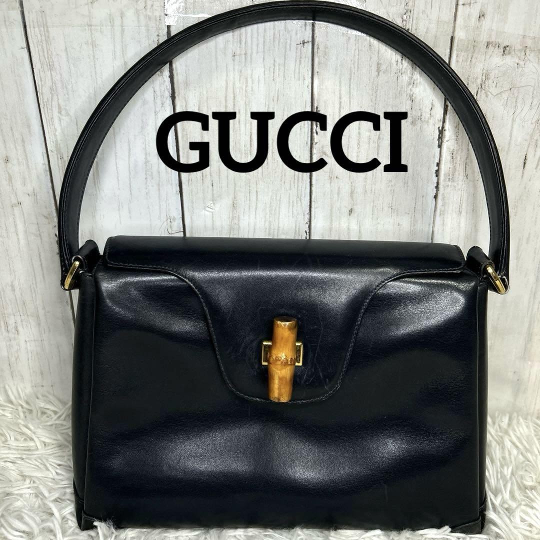 Gucci Bamboo Black Leather Turnlock Handbag Pre-Owned