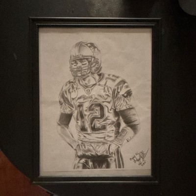 Wayne Whitten Signed Framed Patriots Tom Brady Drawing on Paper