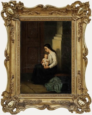 Gerahmt 1853 Öl   Junge Mutter Und Kind.