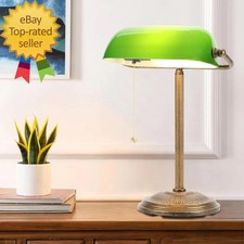 Bankers Desk Lamp Green Glass Shade Vintage Desk Lamp with Pull Chain SwitchBank