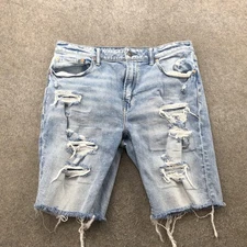 American Eagle Shorts Mens 34 Light Wash Airflex+ Distressed Denim Ripped Cutoff