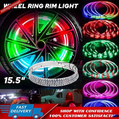 2set 15.5'' RGB LED Ring Wheel Rim Lights 5050SMD Turn Brake Signal Bluetooth APP