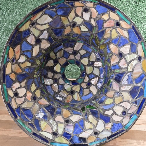 Vintage Tiffany Style Stained Glass Esque Floral Blue Lamp Shade Replacement - Picture 11 of 11