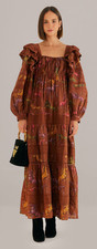 FARM Rio Womens Medium Dotted Horses Maxi Dress Ruffle Square Neck Boho 319527