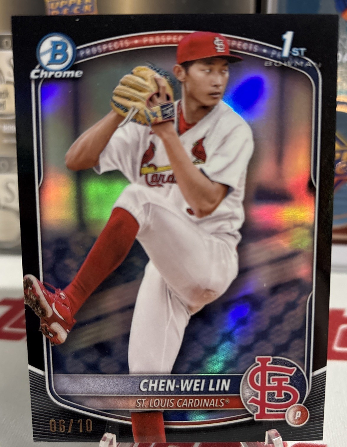 2025 Bowman 1st Chrome 🔥 Chen-Wei Lin #BCP-141 Black Refractor /10💎 Cardinals