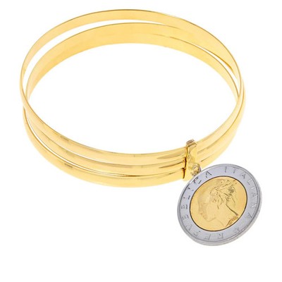 Bellezza Bronze 500 Lira Coin 3Layer Bangle Bracelet, 8''