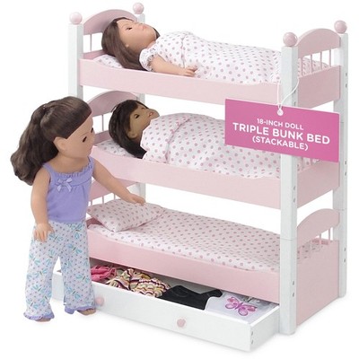 Emily Rose 18-inch Doll 3 Single Stackable White Wooden Beds - Triple Bunk Be...