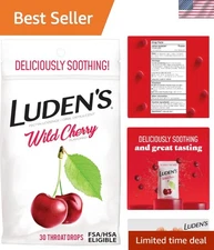 Luden's Wild Cherry 30 Count Lozenges - Soothing Sore Throat Relief for All Ages