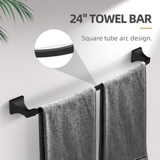 4 Piece Towel Bar Set Bath Accessories Bathroom Hardware - Matte Black 24Inch
