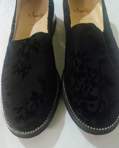 Amalfi By Rangoni Black Floral Velvet Stretch Loafer Flats Sz 8.5 New