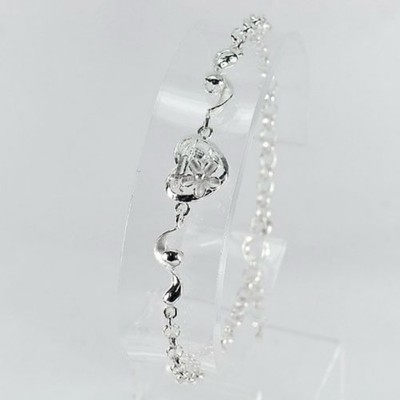 Sterling Silber Armband Herz florales Design minimalistisch 7,5''