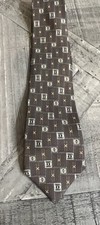 Silk 100 Italian, Made In USA ,Brown/gold Geometric Print . Business, Career