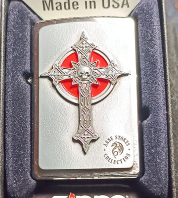 ZIPPO Anne Stokes Gothic Cross | 3D Emblem Skull | L 14 | Ungezündet OVP Rarität