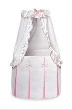 Badger Basket Canopy Bassinet Rocking Baby Cradle W/Mattress Sheet Wheels Draped