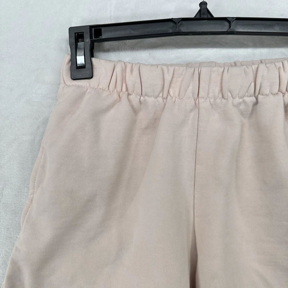 Pantalones Cortos Brandy Melville Para Mujer Pequeños Rosa Pastel Sudor Dobladillo Crudo Cintura Elástica Gimnasio Foto 2 de 4