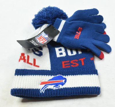 NFL Team Apparel Buffalo Bills Beanie Hat & Gloves Set Adult One Size Blue White