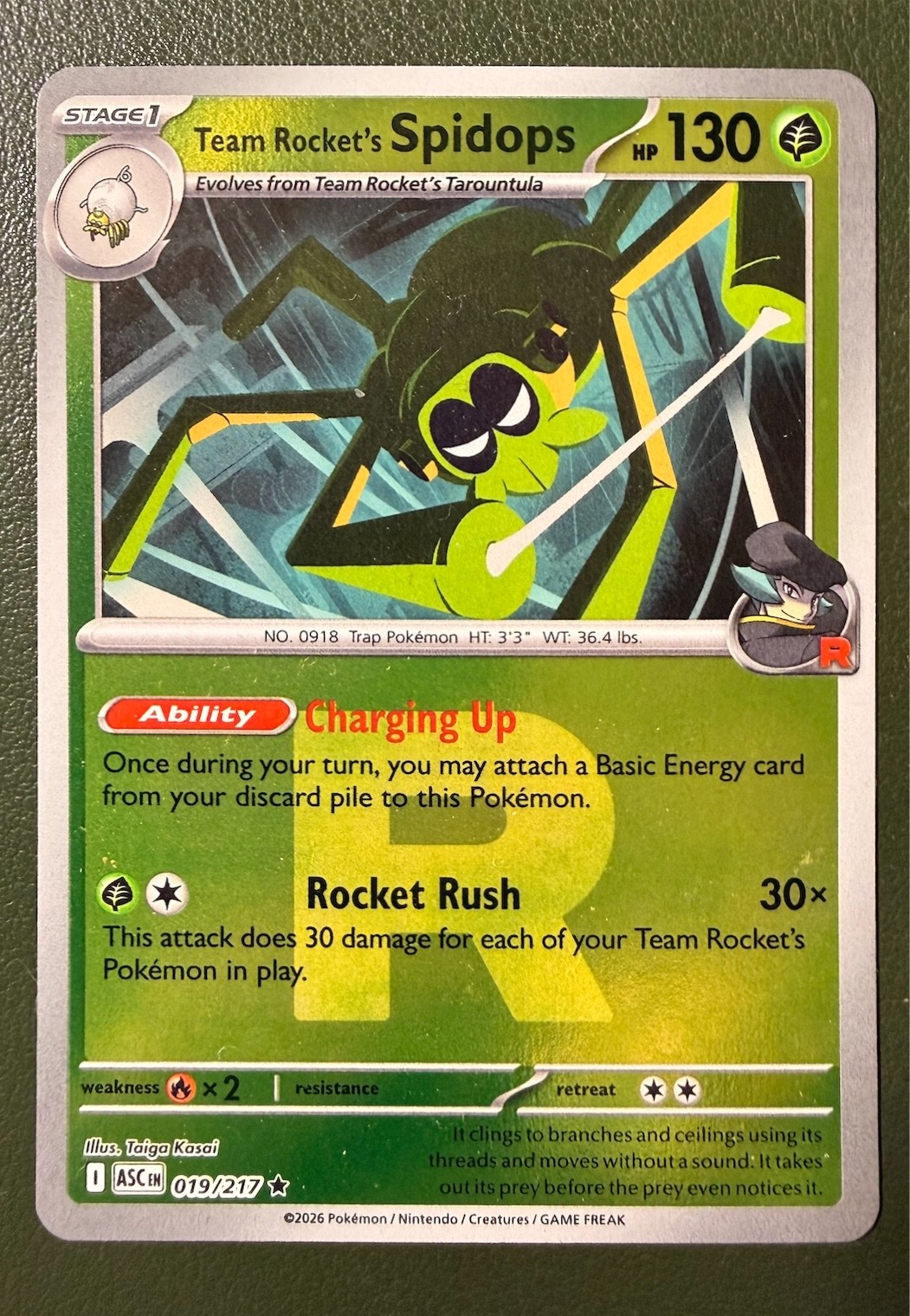 Pokemon TCG Team Rocket's Spidops 19/217 Ascended Heroes ME2.5 Rocket's Reverse 