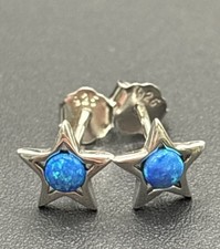 New Condition Sterling Silver Dainty Lab Blue Opal Star Studs 925