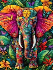 Elephant Diamond Art Kits for Adults, Flowers 5D Diamond Painting Kits for Adult