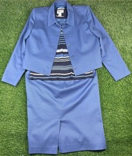 Vintage Pendleton Women's 14 Virgin Wool Blue Suit Set Blazer Skirt USA