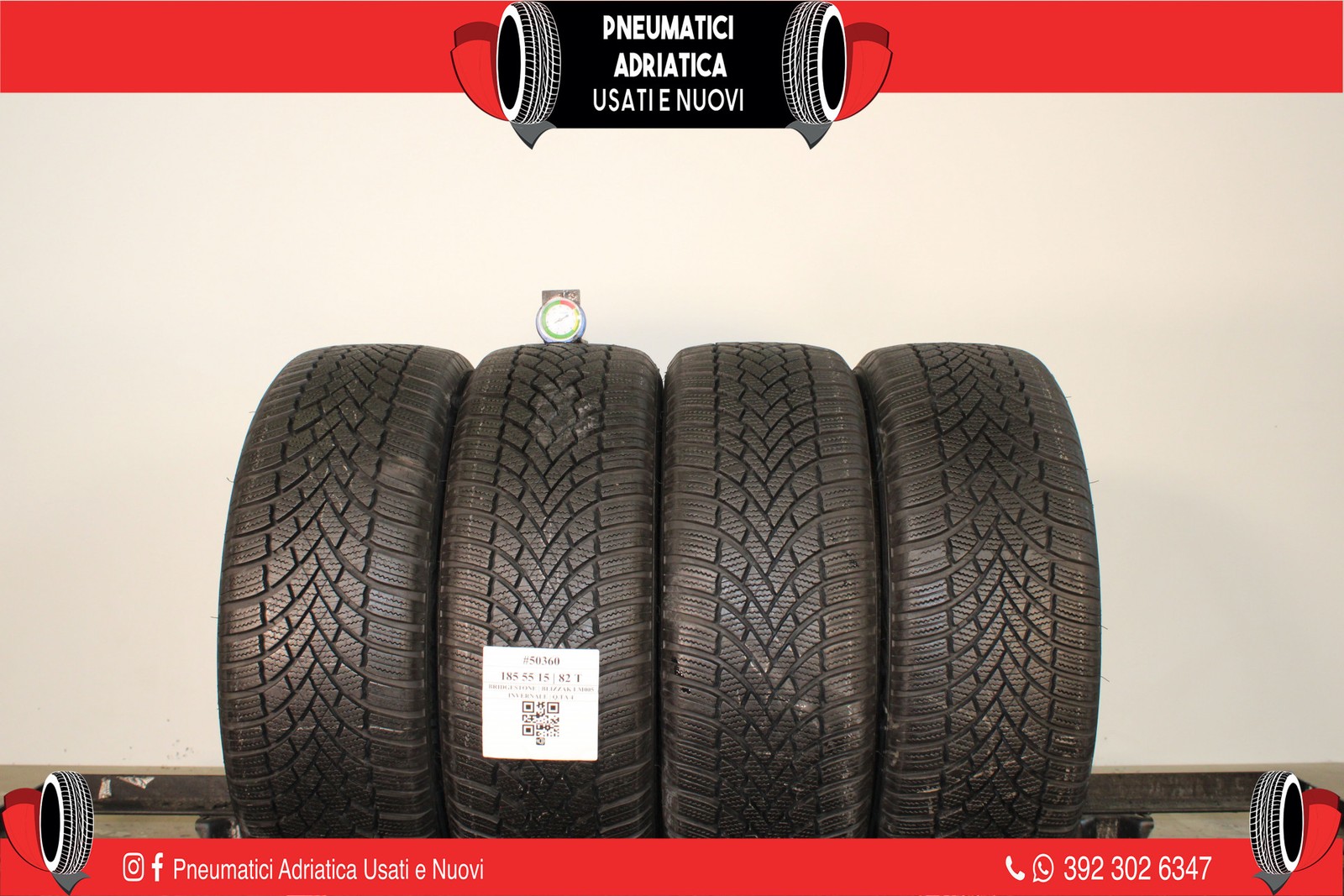 4 PNEUMATICI BRIDGESTONE 185/55 R15 INVERNALI GOMME USATE 90% - ADRIATICA