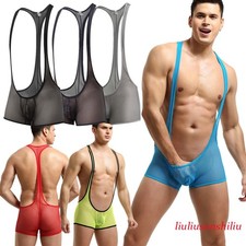 Mens Mesh Sheer Suspender Jockstrap Leotard Underwear Wrestling Singlet Bodysuit