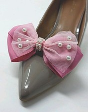 Pink Color Bow Shoe Clips, Shoe Accessory 2 pieces , Prom, Wedding Shoe Clips