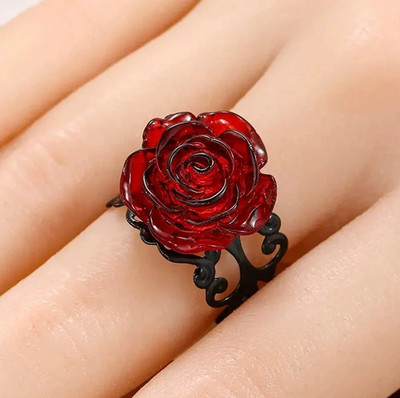 1pc Punk Gothic Red Rose Ring Black Vine Vintage Witch Jewelry Gift - NEW