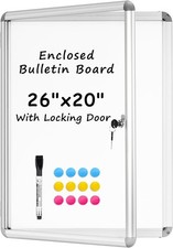 WALASS Enclosed Bulletin Board, 26"x20" Loable Display Case Outdoor