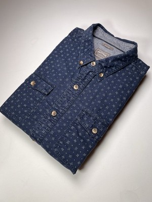 Fat Face Navy Button Up Hemd Langarm Baumwolle Oberteil Herren L Slim [113]