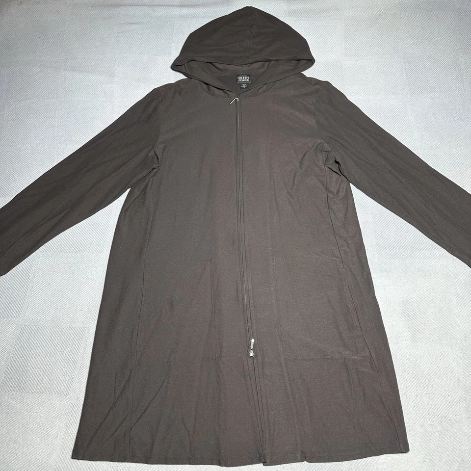 Túnica marrón Eileen Fisher sudadera con capucha cremallera completa para mujer mezcla de viscosa elástica media Foto 2 de 4