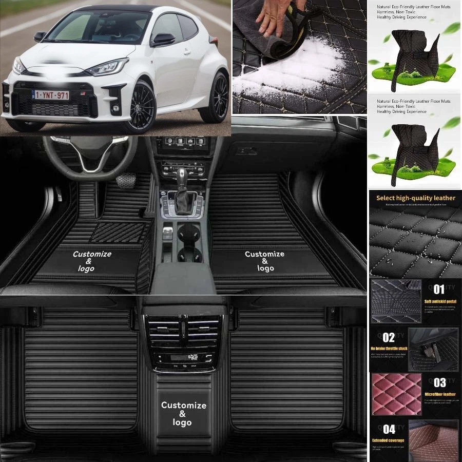 For Toyota Yaris Car Floor Mats Luxury Waterproof Liners Carpets Cargo Custom Foto 3 de 4