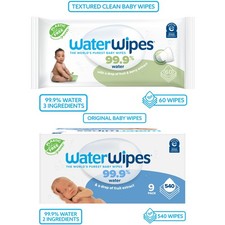 WaterWipes Combo Pack Baby Wipes, Unscented Sensitive Skin, 9 Resealable