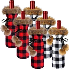 6 Pack Christmas Buffalo Plaid Wine Bottle Cover Plaid Sweater Wine Bottle Holde