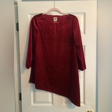 NWT Anne Klein Red Sparkley Asymmetrical Long Sleeve Shift Dress Holiday Medium