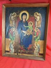 Antique Russian Oil Painting Icon end of 19th century 27 x 23 inches view