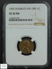 1955 Doubled Die Obverse DDO Die#1 Lincoln Wheat Copper Cent 1C NGC XF 45 BN