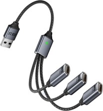 0.8Ft USB2.0 Adapter, USB Splitter Y, USB1 in to 3 Out Extender Cable,for Car/Ma