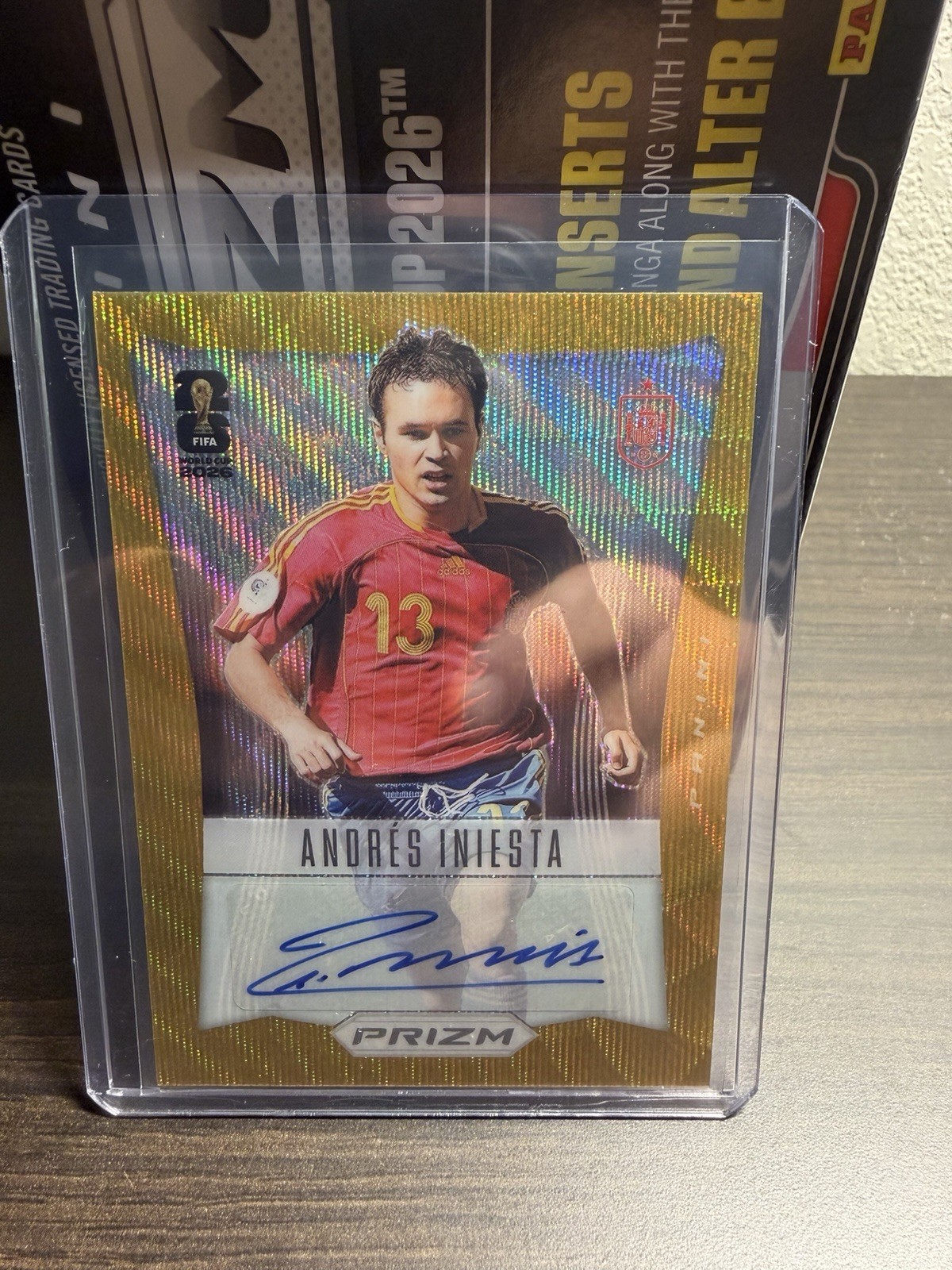 2026 Prizm World Cup Andres Iniesta Throwback Signatures Gold Wave Auto #/10 view 2