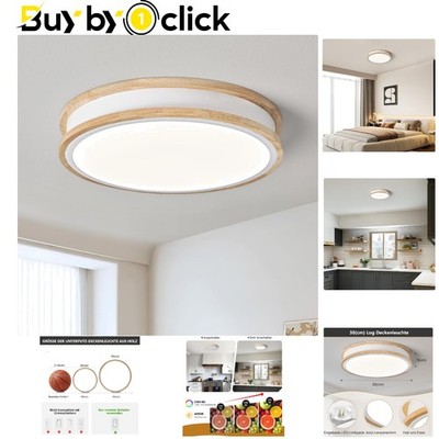 Runde 30cm LED Deckenleuchte in Holz mit 24W Neutralweiß für stilvolles Wohnen