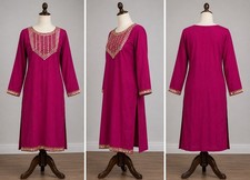 Darkshan Desire Women’s Magenta Kurta Gold Mirror Embroidered Indian Tunic A51