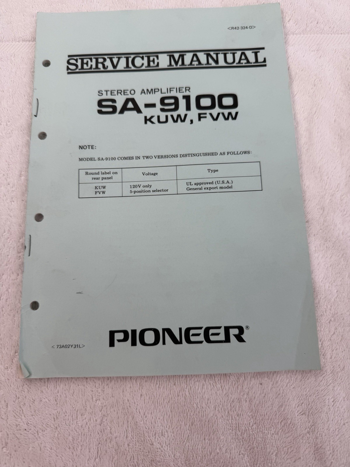 Pioneer SA 9100 Integrated Amplifier Service Manual Original