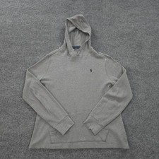 Polo Ralph Lauren Hoodie Mens Large Gray Waffle Knit Thermal Pullover Pony Logo