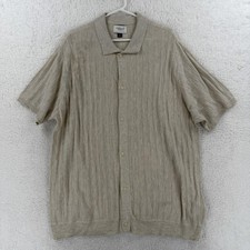 American Eagle Sweater Mens 3XL Beige Short Sleeve Button Cardigan Knit Collared