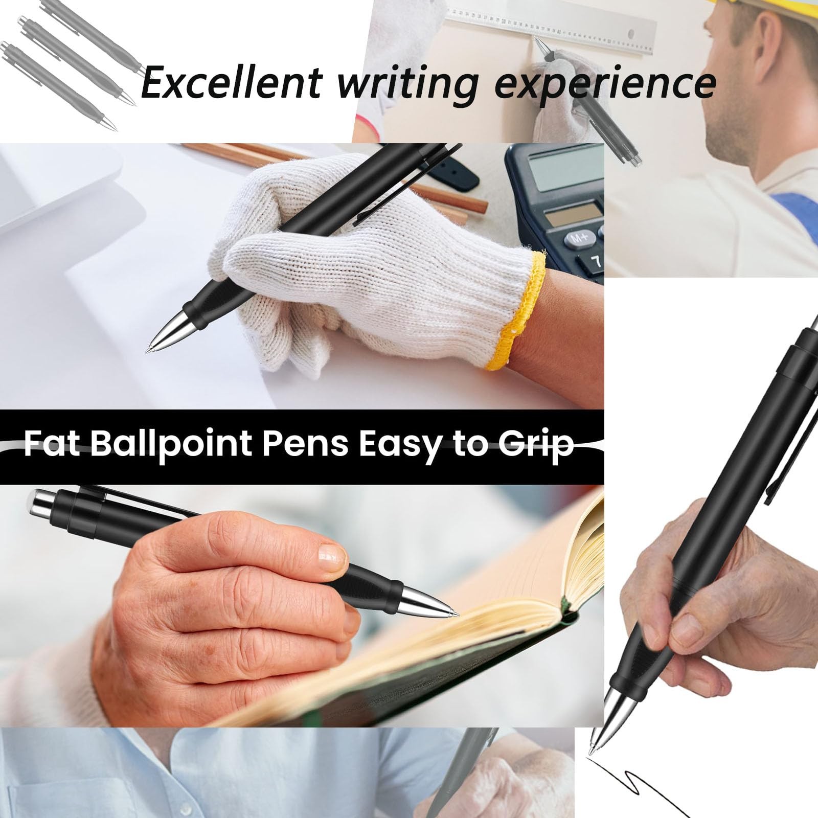 3 PCS Extra Large Ballpoint PensEasy Grip Jumbo Pen Black Ink Fat Pens for En...