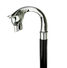 Silver Wolf Head Walking Stick Vinatge Classic Style Wooden Cane Walking Stick