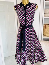 Hobbs Belinda Pink Black Geo Fit Flare Belted Shirt Dress UK 16